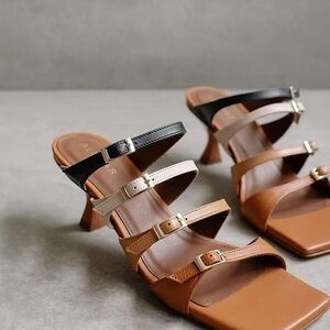 ALOHAS Black and Cream Heels with Sleek Straps